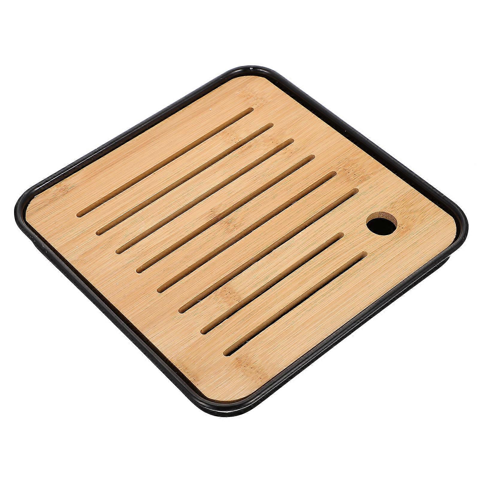 Black Synthetic Tea Tray with Drainage for Home Use Enough Area for Cups and Teaware 10.2x6.3 Inches