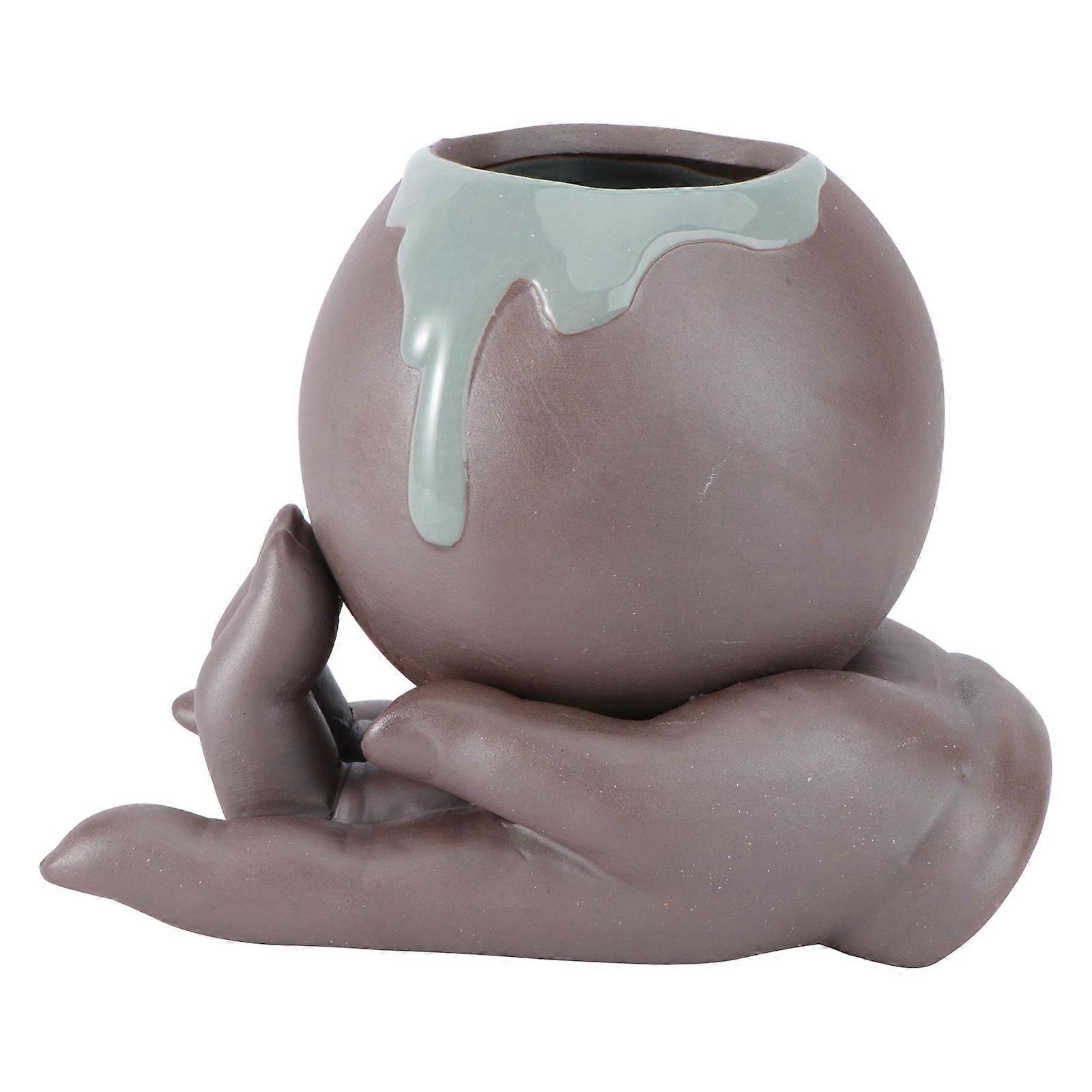 Ceramic Flower Pot In Round Shape For Succulents Display At Home Office 13x10CM With Slow Drainage Function 1Pcs