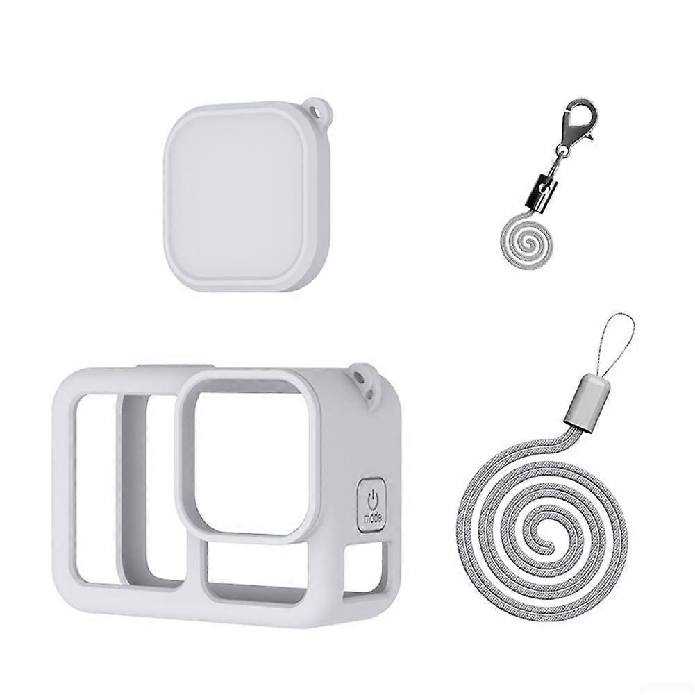 Black silicone protective case for GoPro Hero13, with practical neck strap and lens cover (gray) Gray