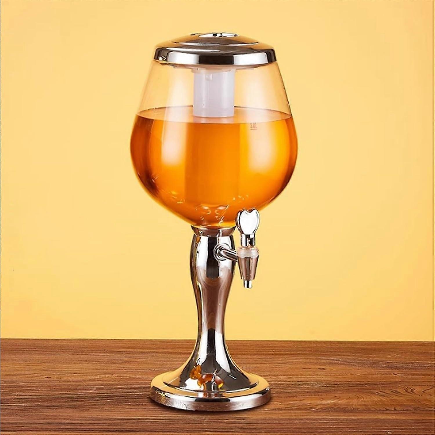3L Beer Tower Beverage Container, PE Table Beverage Storage with Tap, Silver Wine Dispenser for Parties and Events