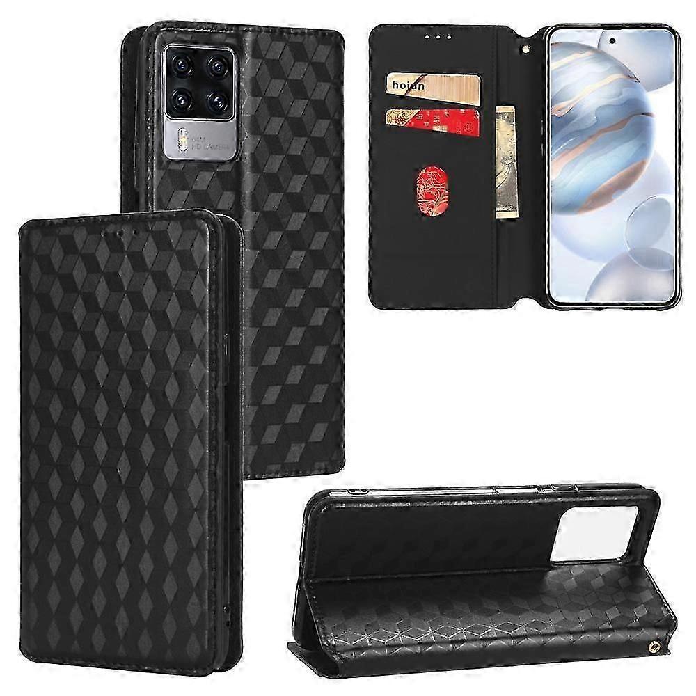 Cubic Grid Texture Flip Leather Phone Case