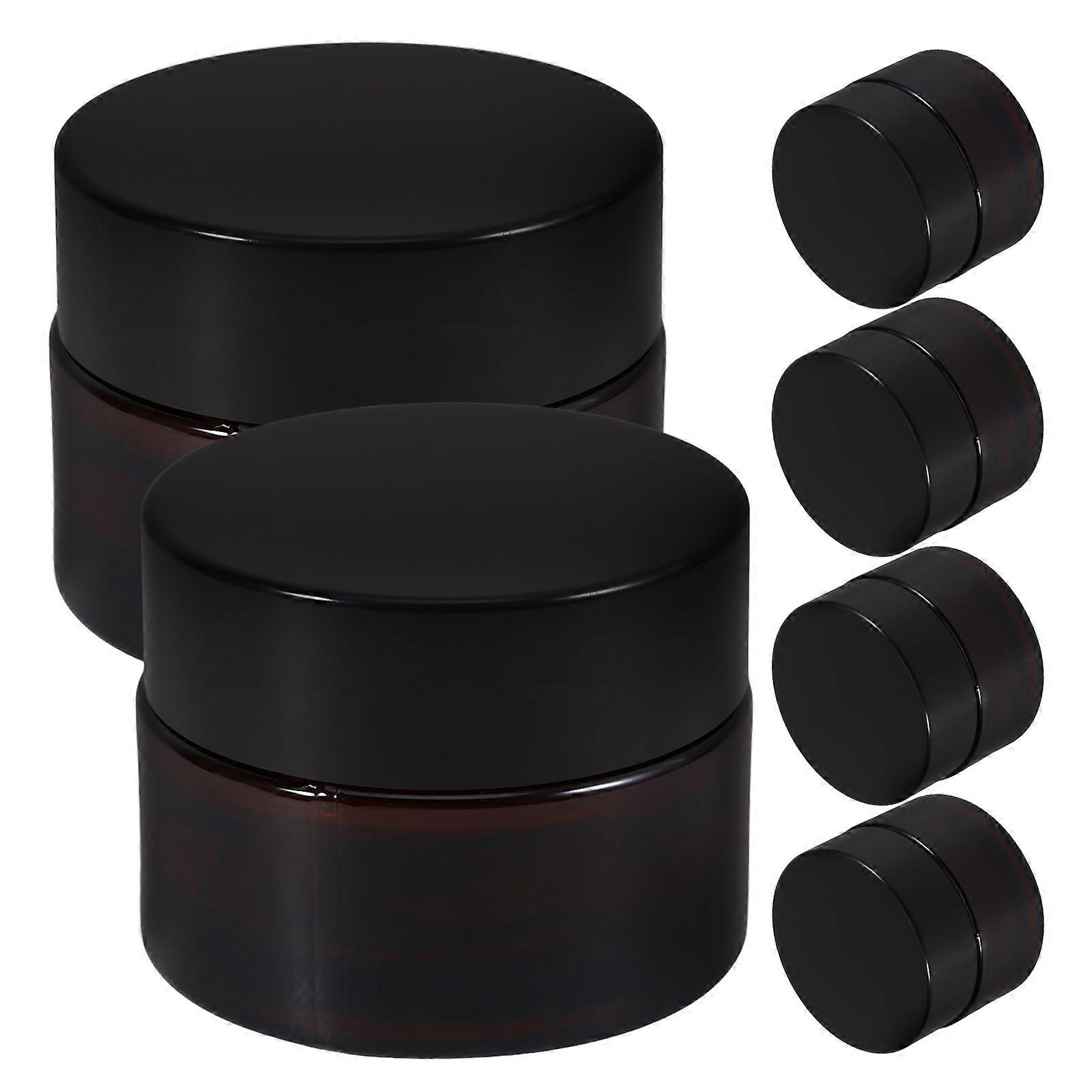 6pcs Brown Glass Cream Jars with Black Lids – Refillable Travel Containers for Skincare, Lotions, and Cosmetic Products – Small Toiletry Bottles for