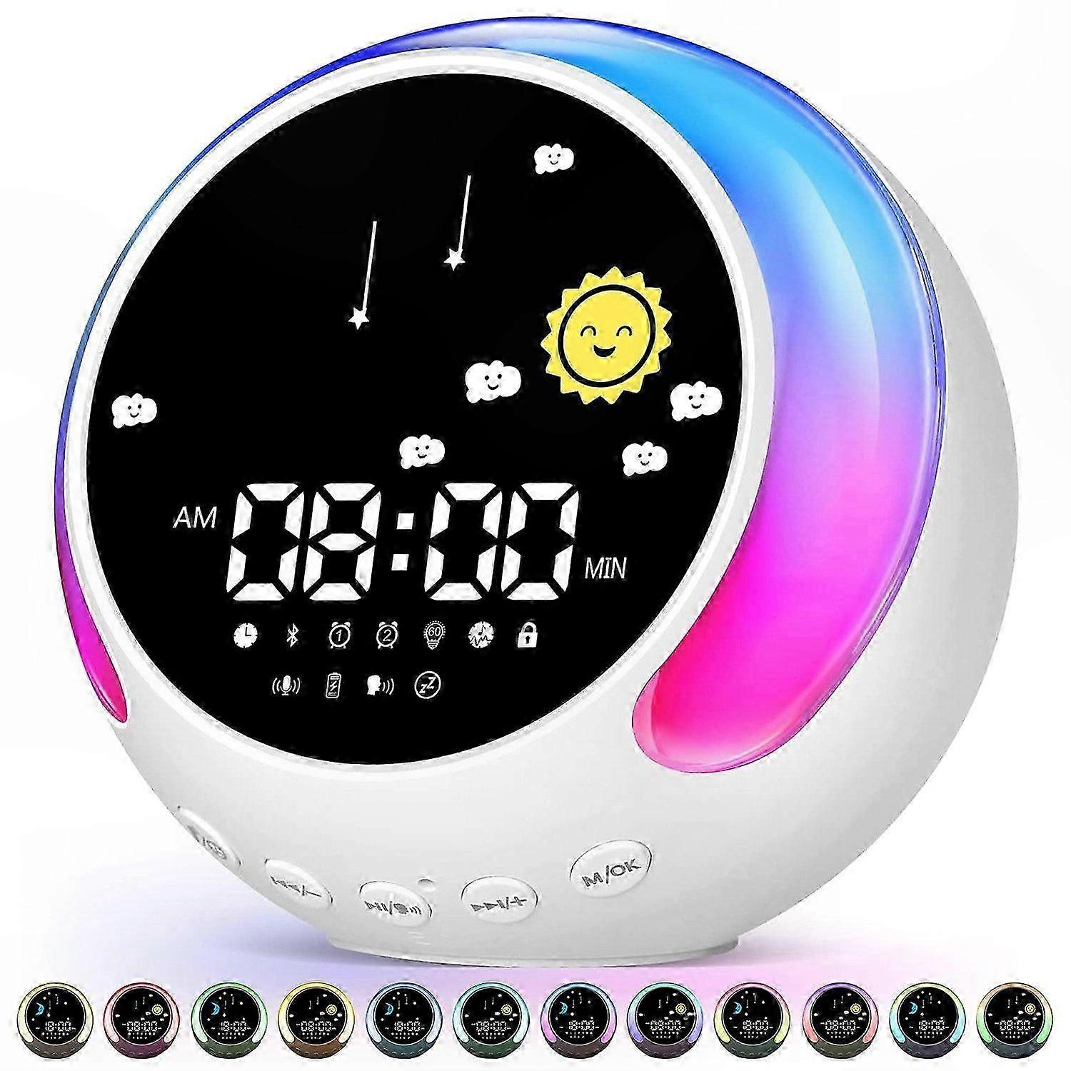 Kids Touch Night Light with 12 Colors, Dimmable Alarm Clock, Soft Glow Bedtime Helper