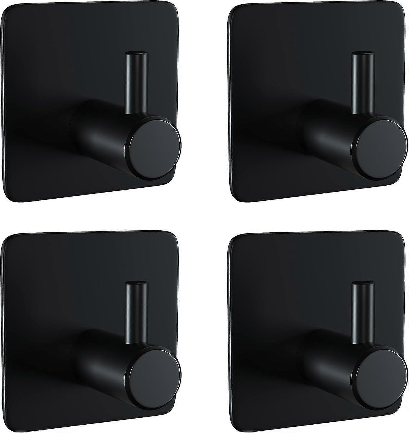 4 Pcs No Damage Adhesive Hooks for Towel Bathrobe Hanging Black