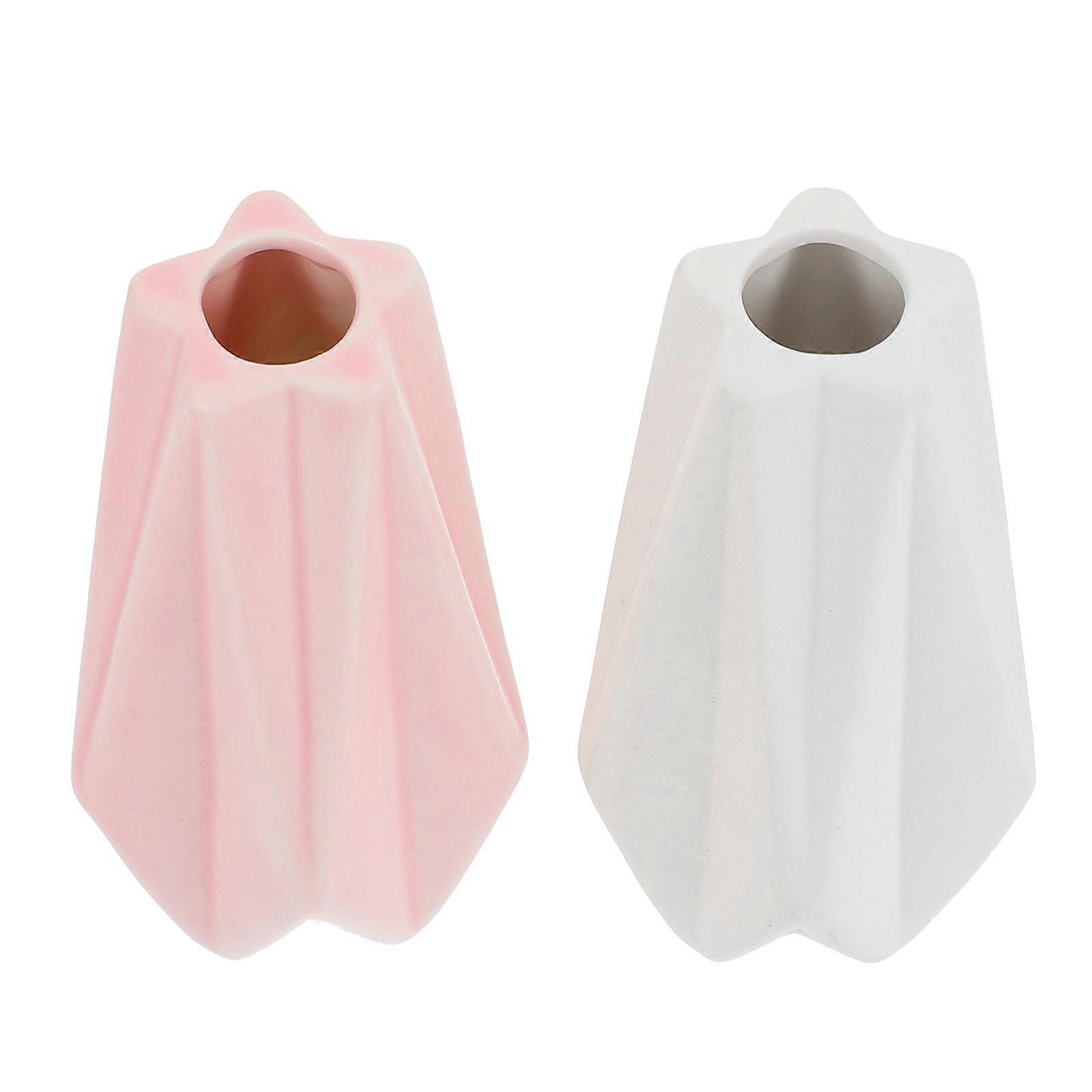 Office Decoration Ceramic Vase Geometric Container White Handmade 2Pcs