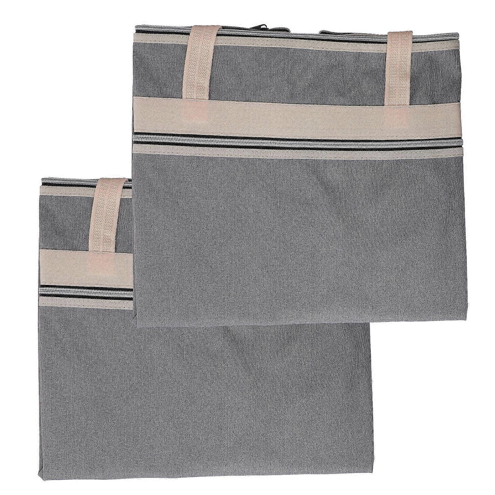 Multi Function File Folder Bag for Students Files Portable Oxford Material Grey 2Pcs