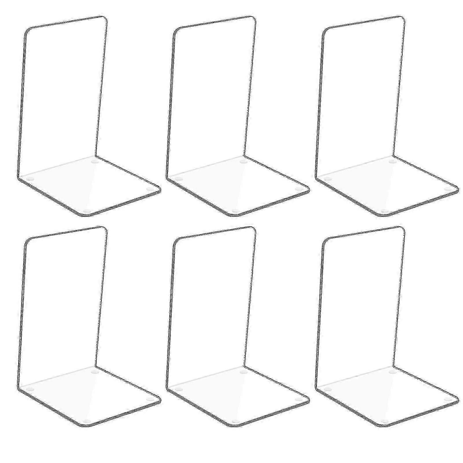 滑り止めステッカー付きの6個の透明アクリルブックエンド、寝室、図書館、オフィス、学校、デスクオーガナイザー用のブックエンド