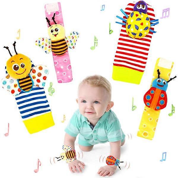 4 pcs Soft Baby Rattles, Hand Rattles and Sock Toys