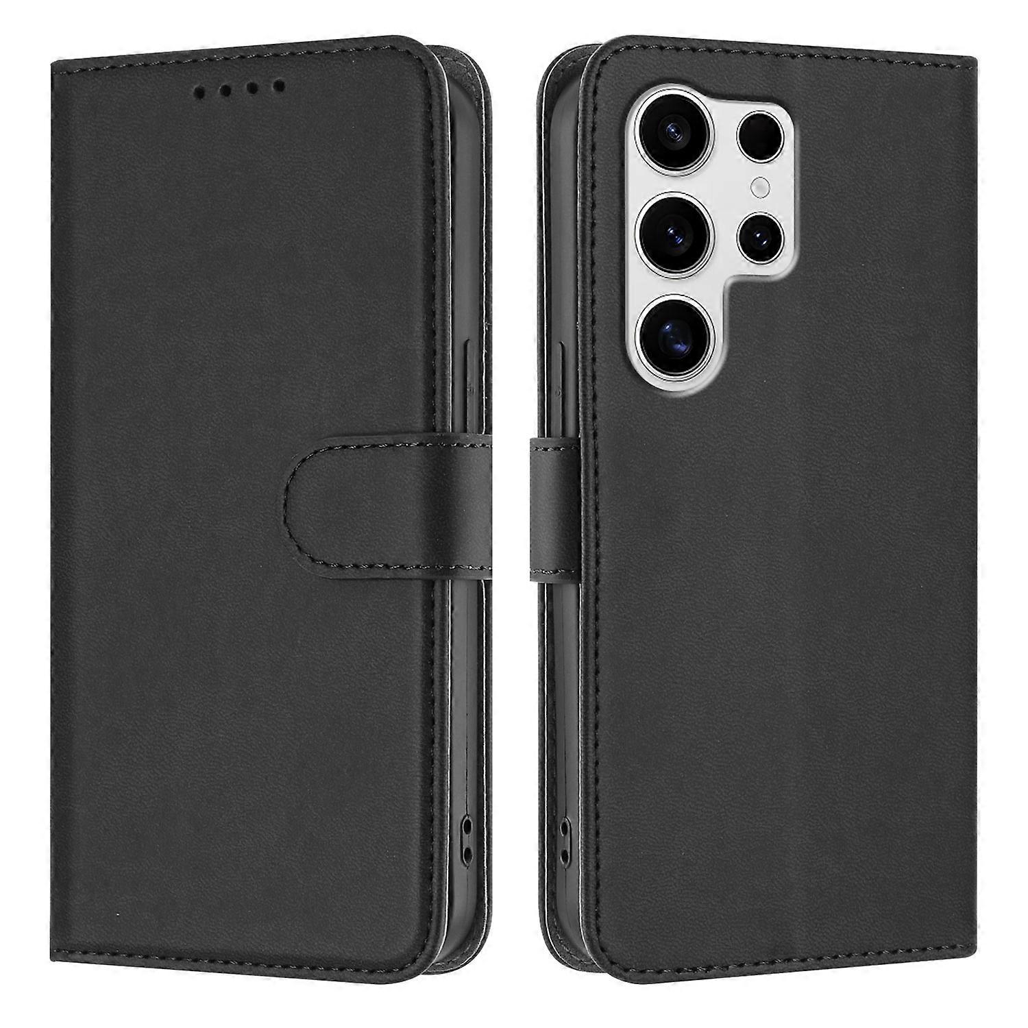 Compatível Para Samsung Galaxy S25 Ultra Capa de Couro Cor Sólida Capa de Telefone com Carteira
