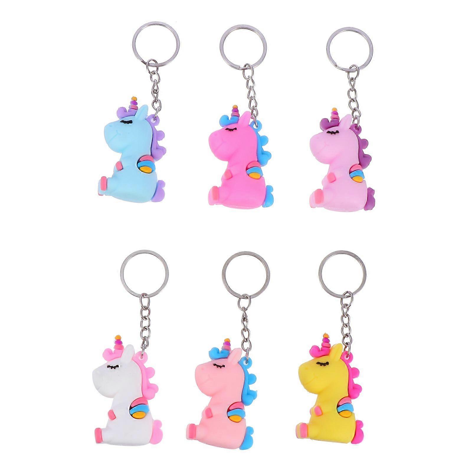 6Pcs Unicorn Shape Key Chains PVC Handbag Key Ring Pendants Car Pendants
