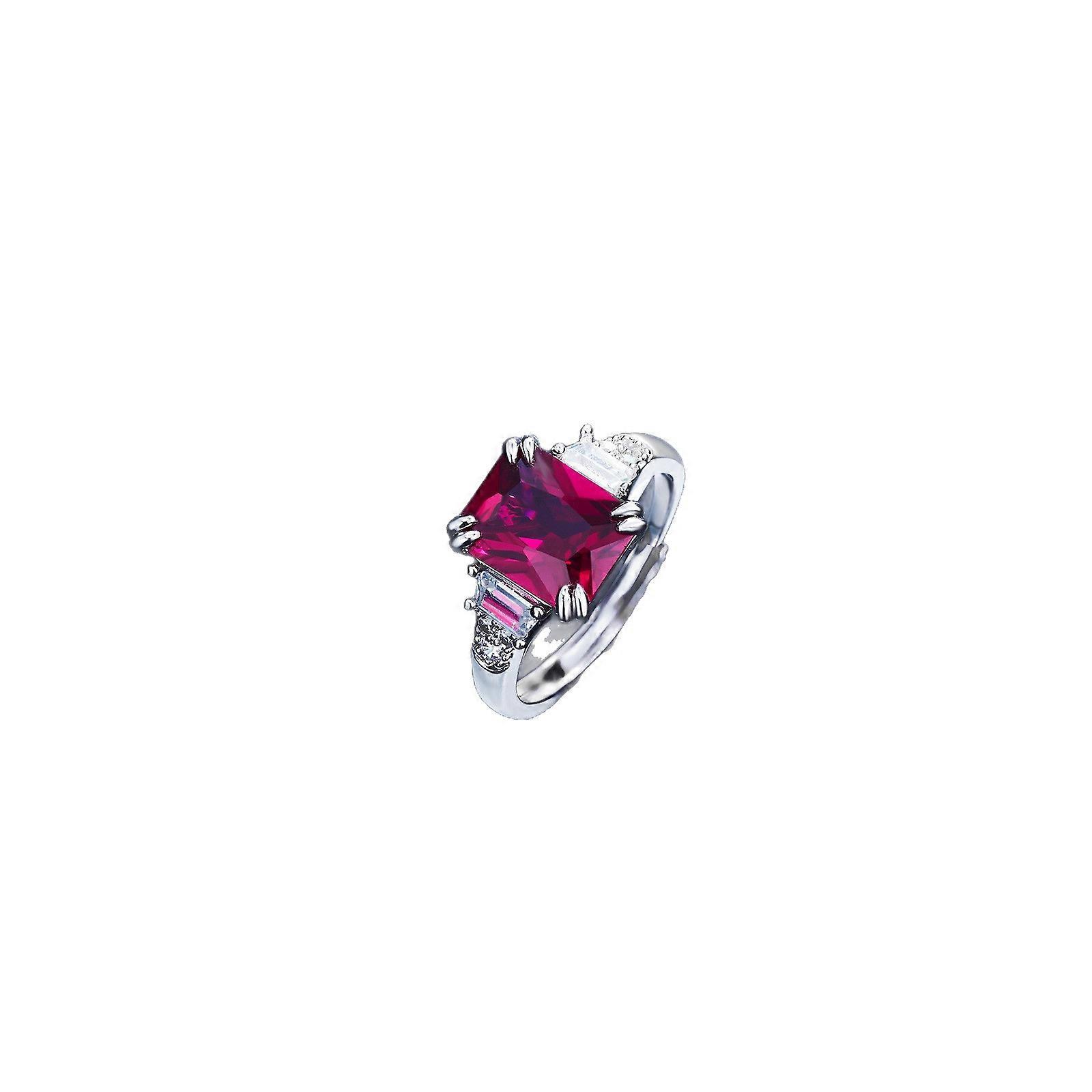 S925 Sterring Sliver Radiant Cut Lab-Created  Pink Ruby Solitaire Split Shank Rings,Weeding,Anniversary
