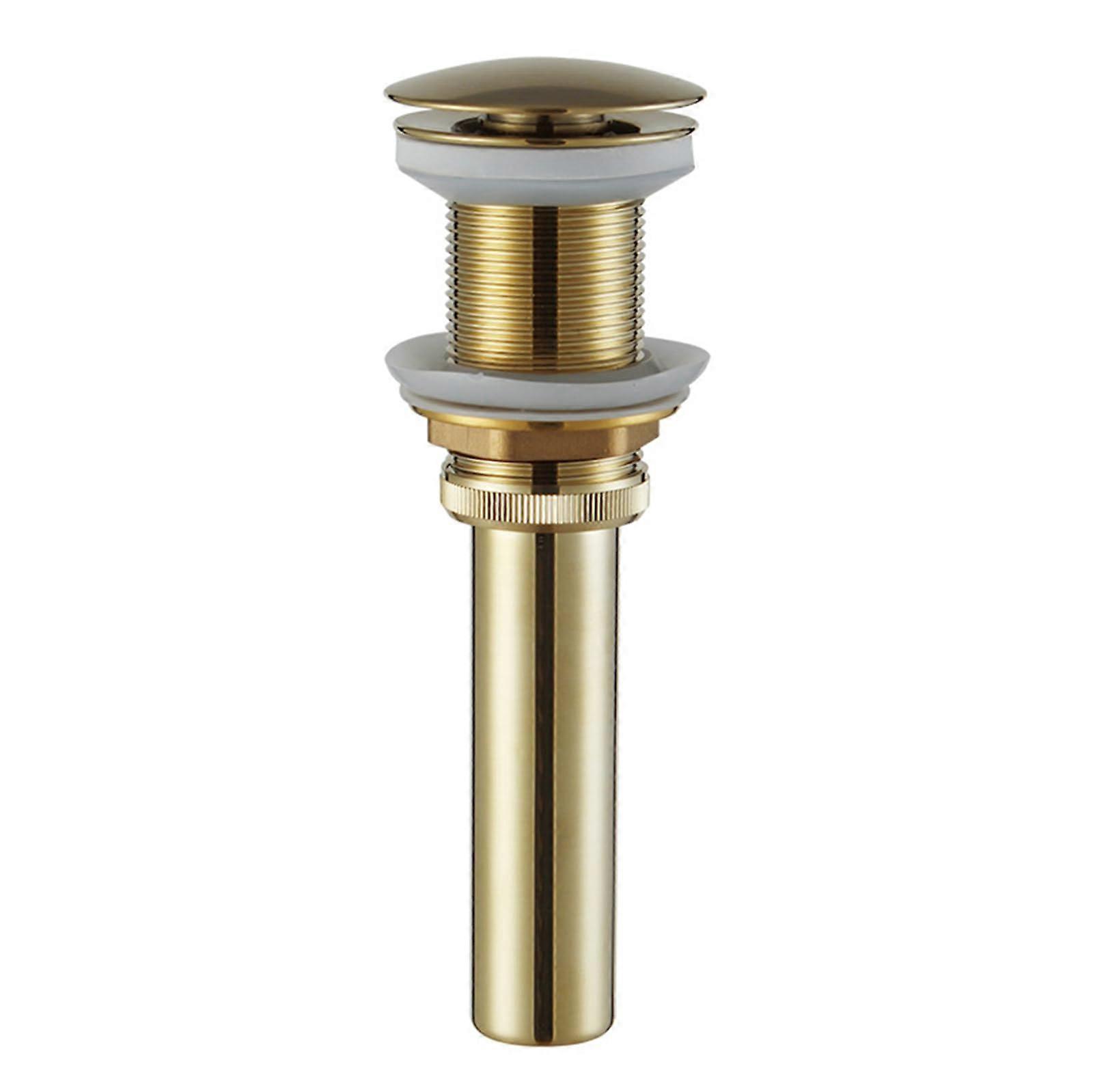 Sink Pop Up Drain With Overflow, Bathroom Sink Drain, Push Button Push-Bounce Drain, All Copper, Brushed Gold Finish