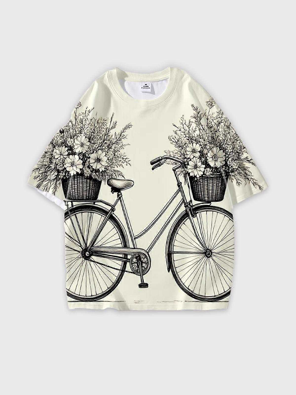 T-Shirt Round Neck, Loose Short Sleeve Pattern Graphic Tee, Unisex Summer Casual Top W2832