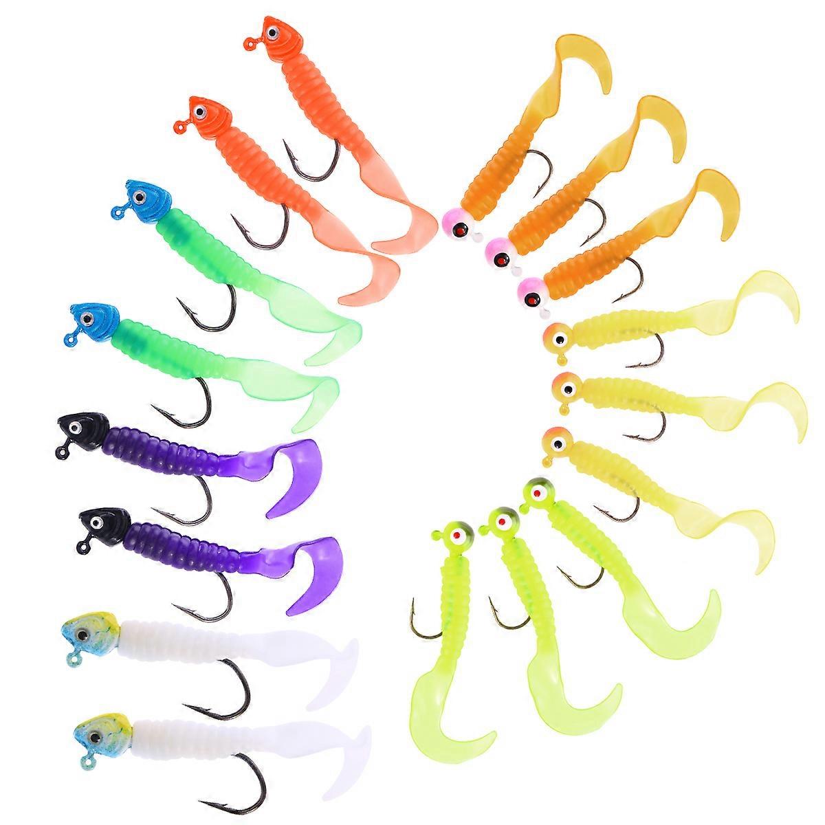 Artificial Bait Minnow Silicone Soft Fishing Lures Set with 17Pcs Hooks