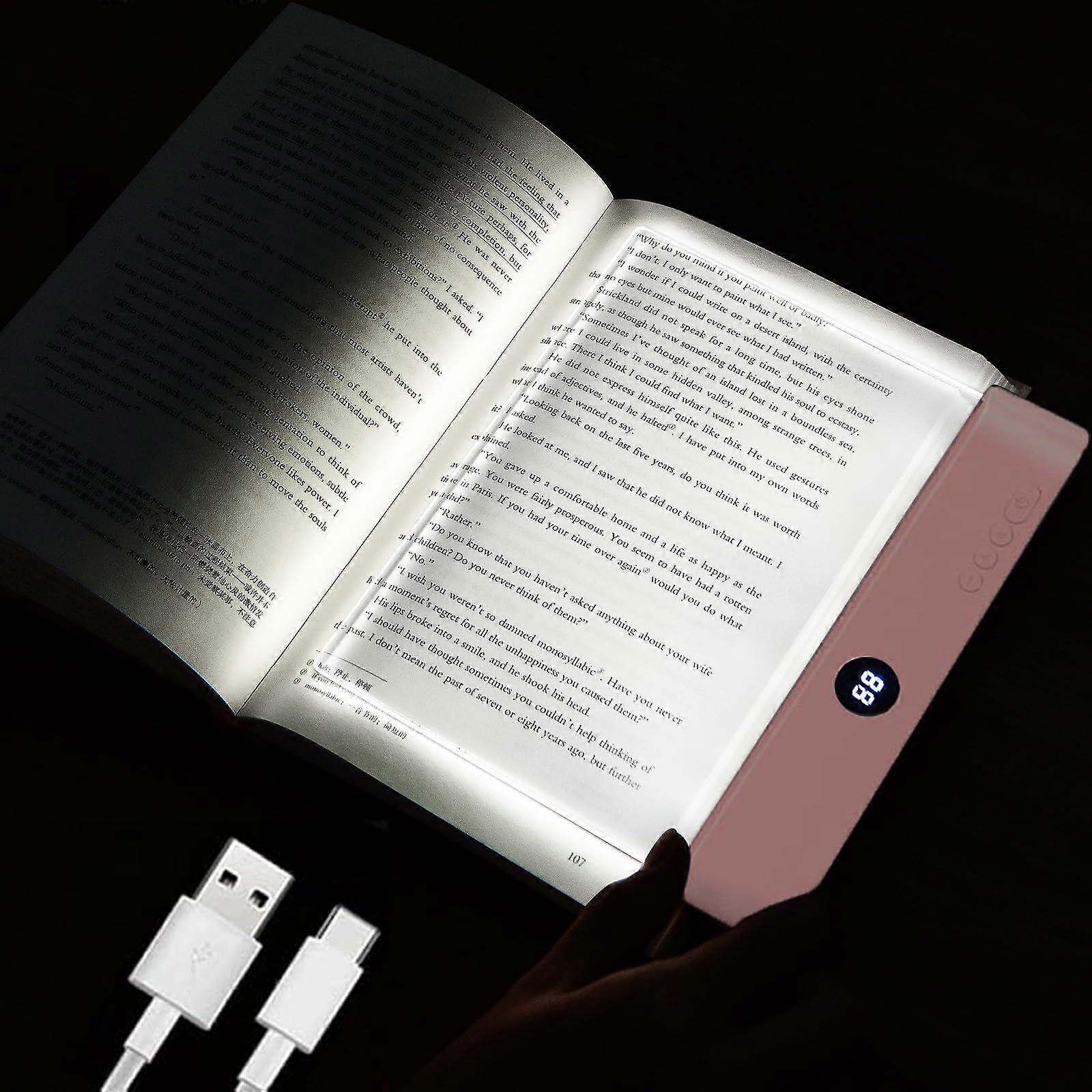 Book Light, Dimmable LED Reading Lamp 3 Color Flat Book Lamp with Timer, Portable Bookmark Light Clip On Study Light for Kids Eye Protection (Pink)