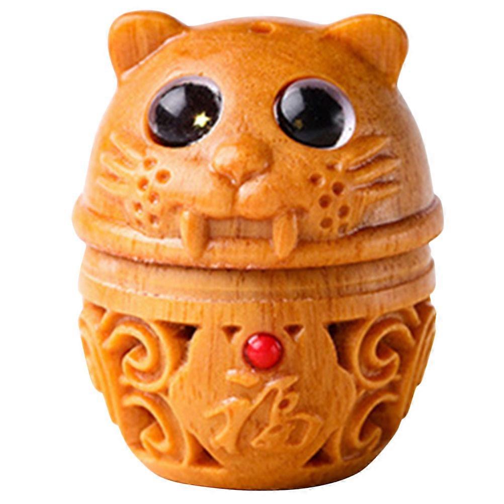 Carved Tiger Statue Wooden Tiger Charm for Decoration 3Pcs Set