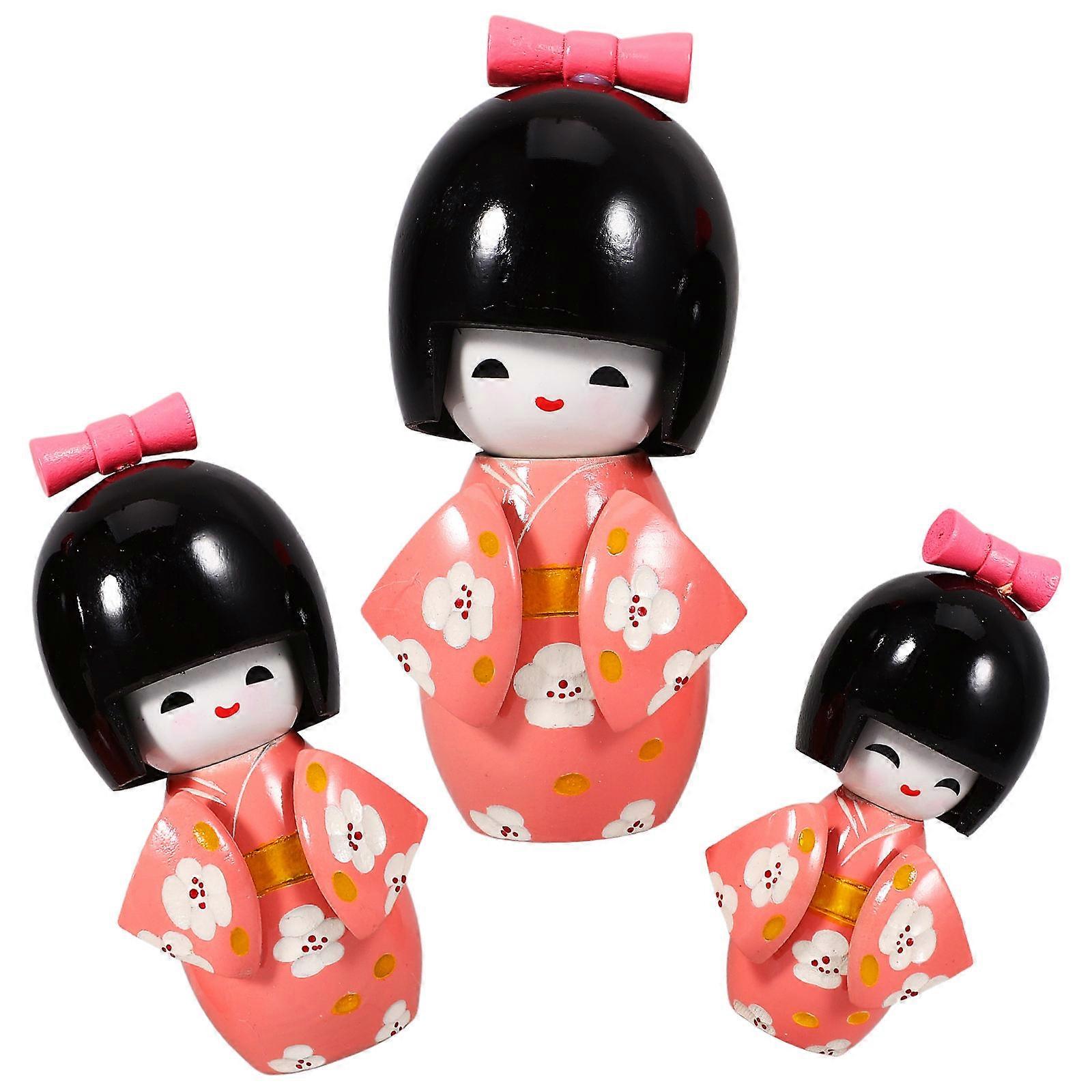 Japanese Wooden Kimono Doll Statue for Home Use 6Pcs Decorative Set