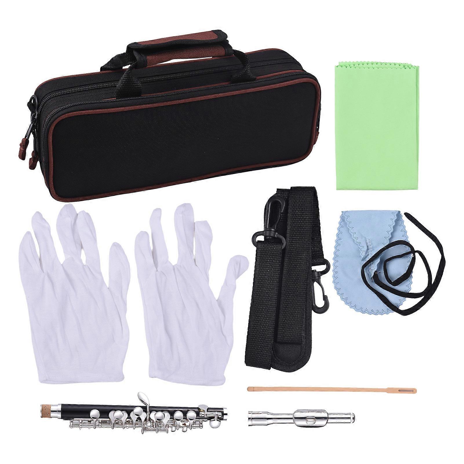 C Key Piccolo Flute Silver Plated White Copper ABS Tubing for Beginners and Students with Hard Case Cleaning Rod Cloth Gloves