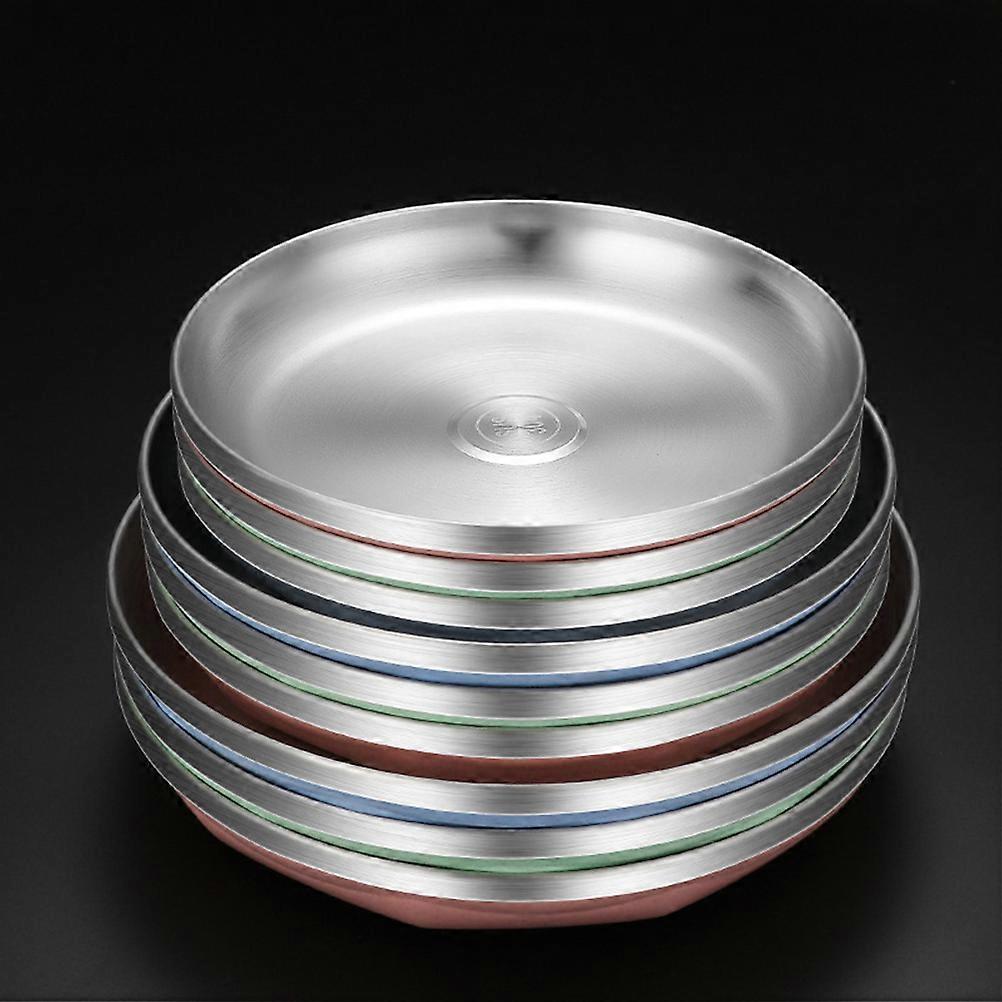Stainless Steel Plate Round Food Plate Heat Resistant for Home 1Pcs Silver