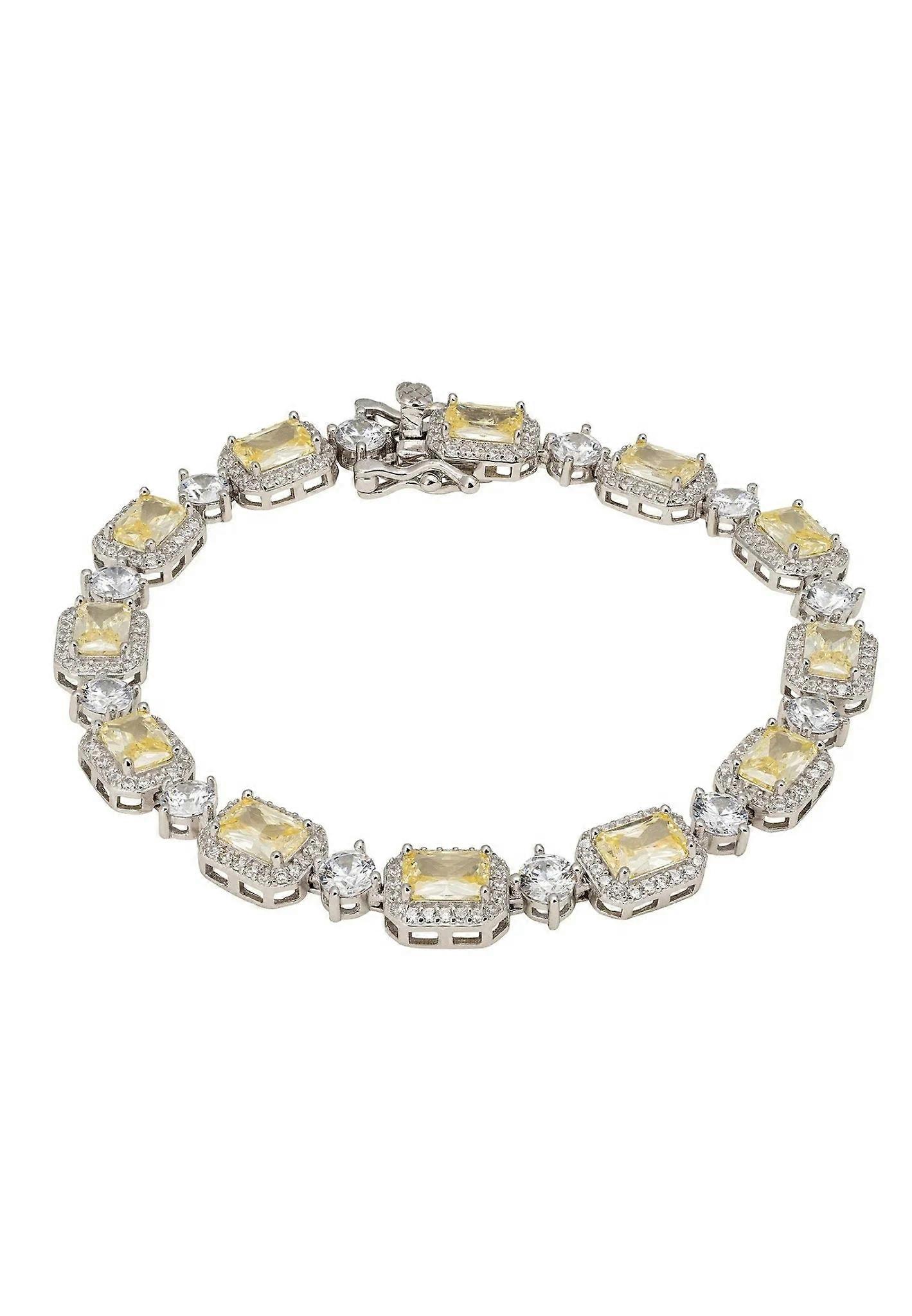 Latelita Women's 925 Silver Elena Gemstone Bracelet with Lemon Topaz and Cubic Zirconia - 17.5cm x 0.7cm