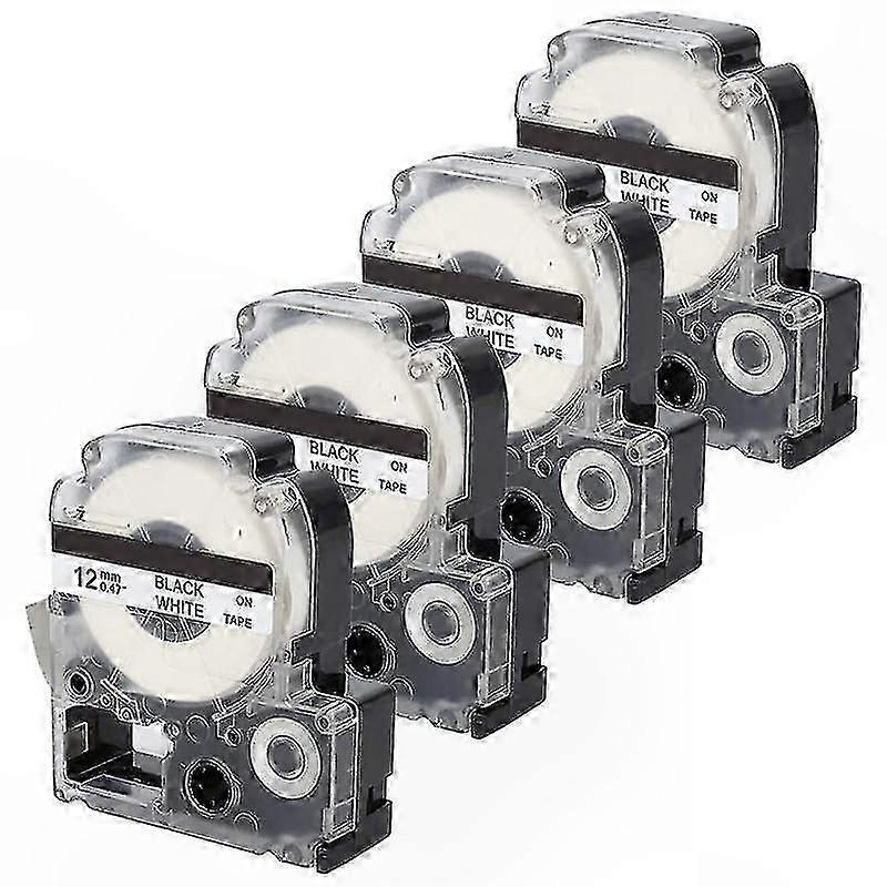 4-Pack Compatible Label Tape Cartridges, Black on White Replacement for Label Printers