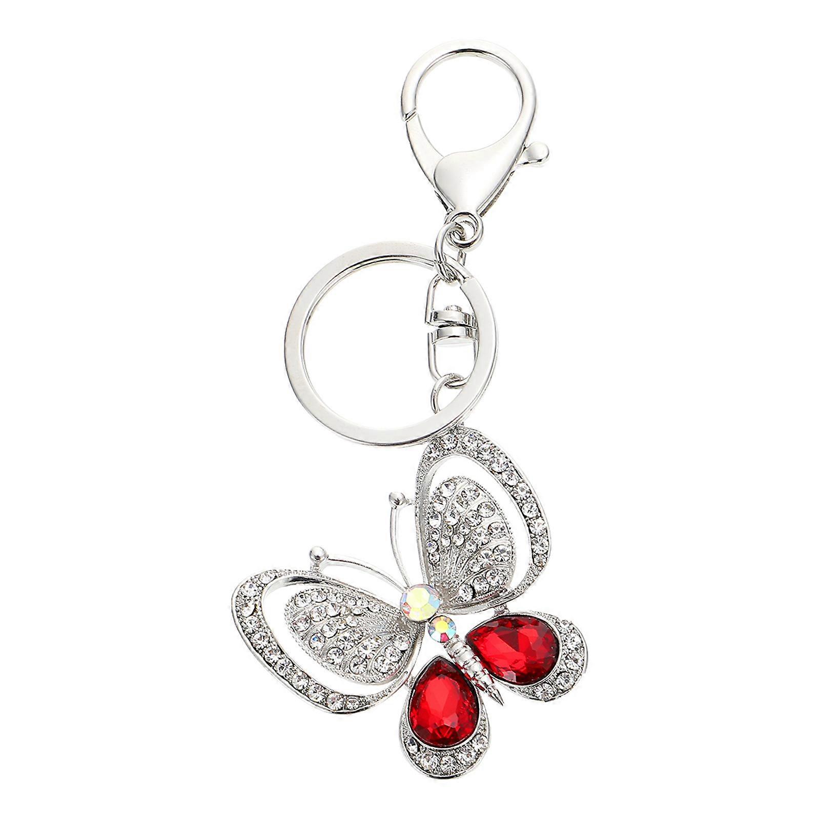 Red Rhinestone Butterflies Key Pendant for Decorative Use 2Pcs Pack
