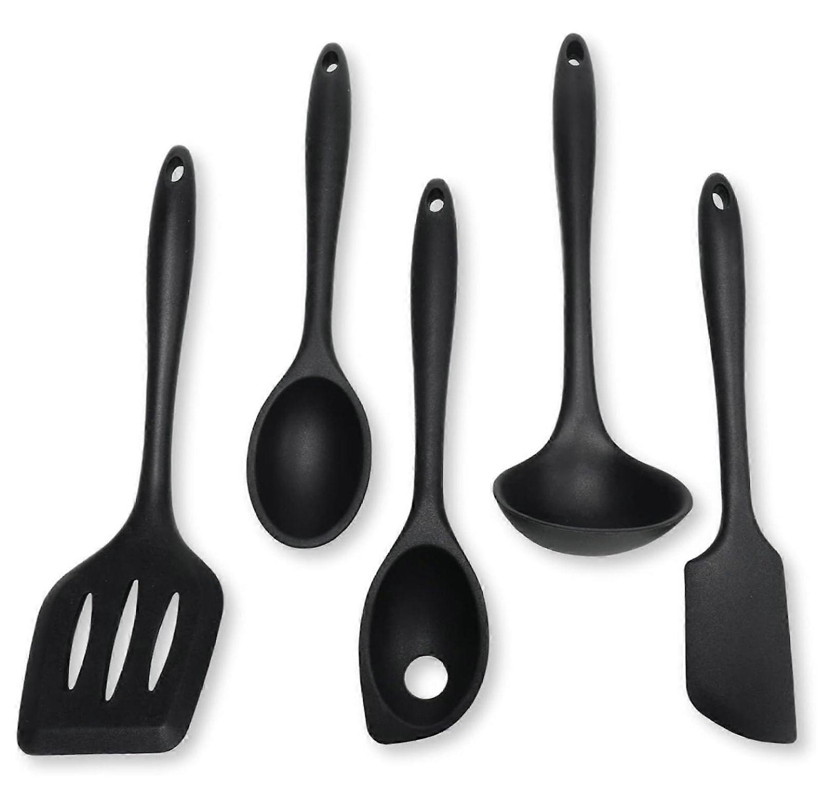 Premium Silicone Kitchen Tool and Utensil, 5 Piece Set, Black