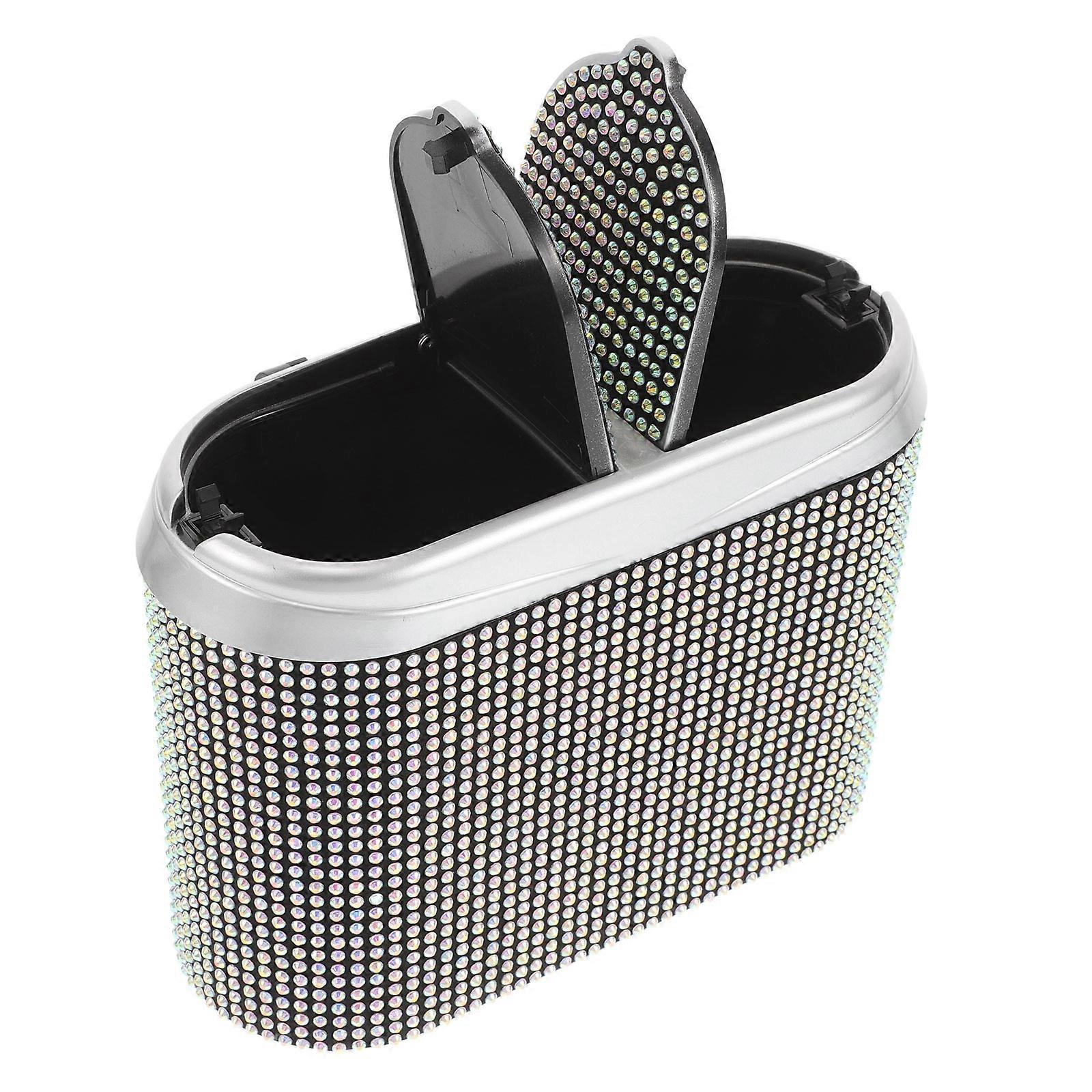 Mini Vehicle Trash Can 2Pcs Sparkling Crystal Dustbin For Home Office Clutter Free Hanging Design Rectangular Style
