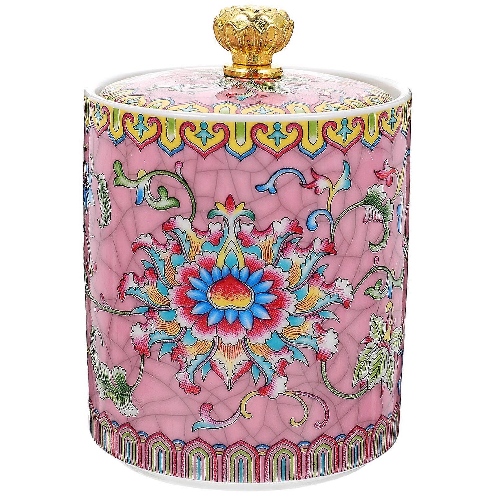 Pink Ceramic Tea Jar for Candy Storage 4Pcs Tea Storage Holder