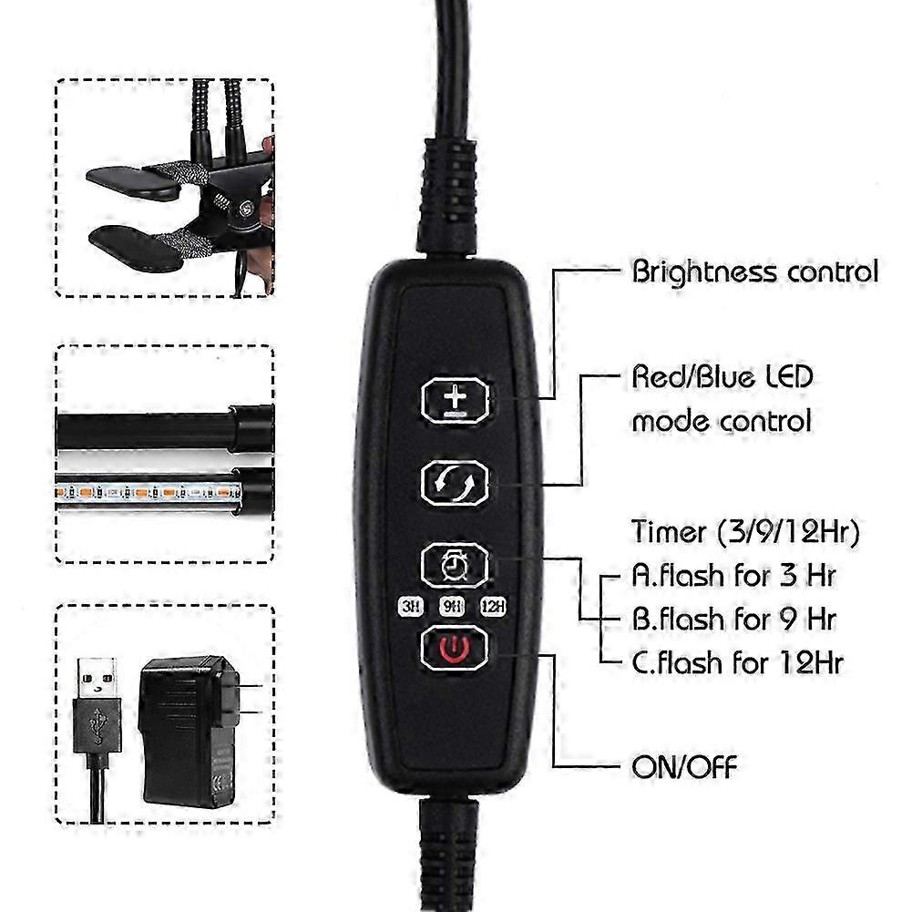 2025 Ejoyous Timing Function Grow Light 24W Dual Head Grow Lamp 40 LED Bulbs 5 Dimmable Levels with