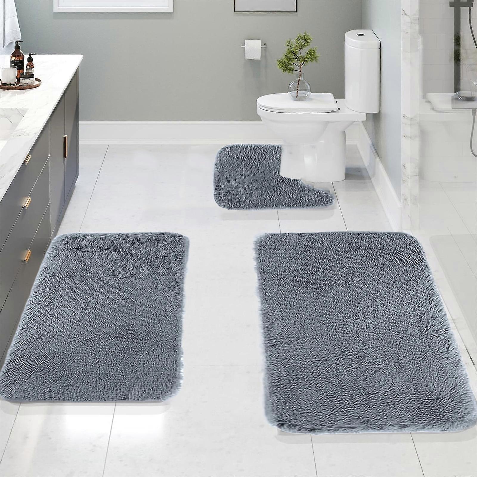 Vsgery Bath Mats for Bathroom Solid Color Bath Mat Set of 3, Universal Soft, Absorbent, Non-Slip, Machine Washable, Quick Drying
