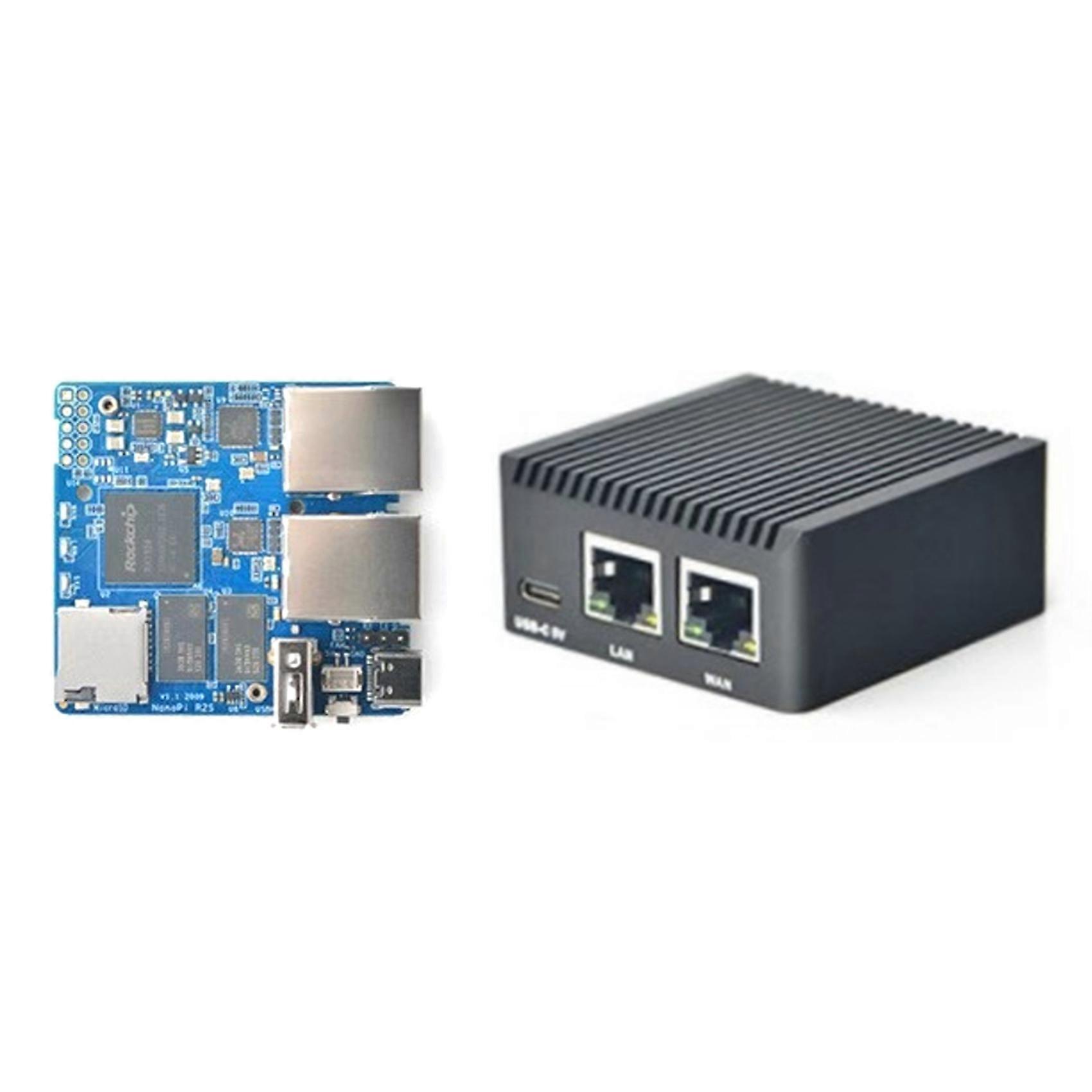 NanoPi R2S Router RK3328 1GB DDR4 RAM mit CNC Metallgehäuse Mini Router Dual Gigabit Port OpenWrt Syst