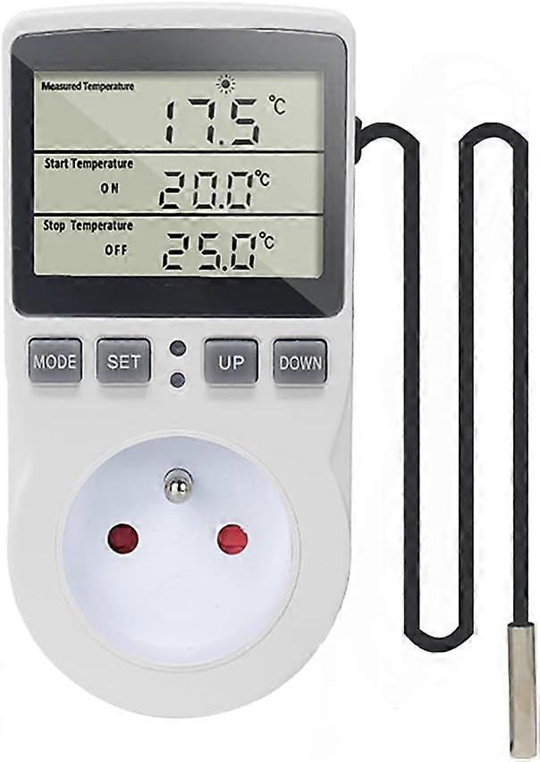 Thermostat Socket Digital Temperature Controller 220V Heating Cooling with Probe, LCD Socket Temperature Controller for Fridge Incubator Greenhouse Fa