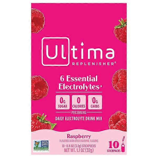 Ultima Replenisher, 6 Essential Electrolytes, Daily Electrolyte Drink Mix, Raspberry, 10 Stickpacks, 0.11 oz (3.2 g) Each