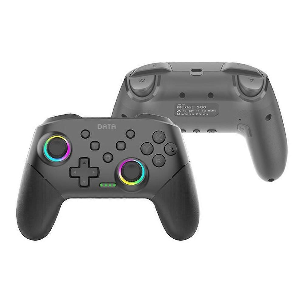 S80 Wireless Bluetooth Controller for Switch2/Switch/Lite/OLED RGB Lighting Controller 6-Axis+Vibration+Turbo Black