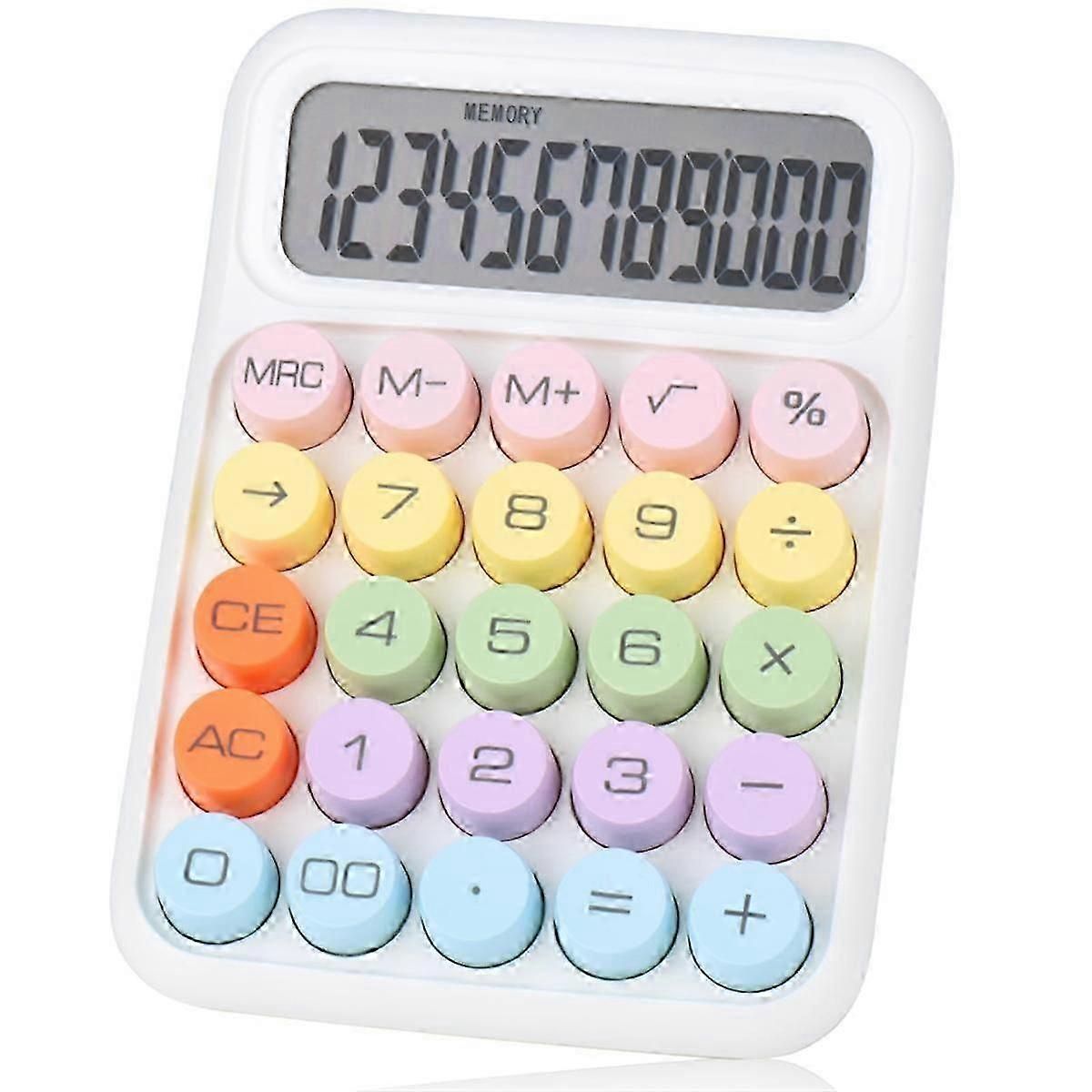 Mechanical Pushbutton Calculator, 12 Digit LCD Display, Big Buttons Easy to Press, Colorful Candy CWhite SZRH
