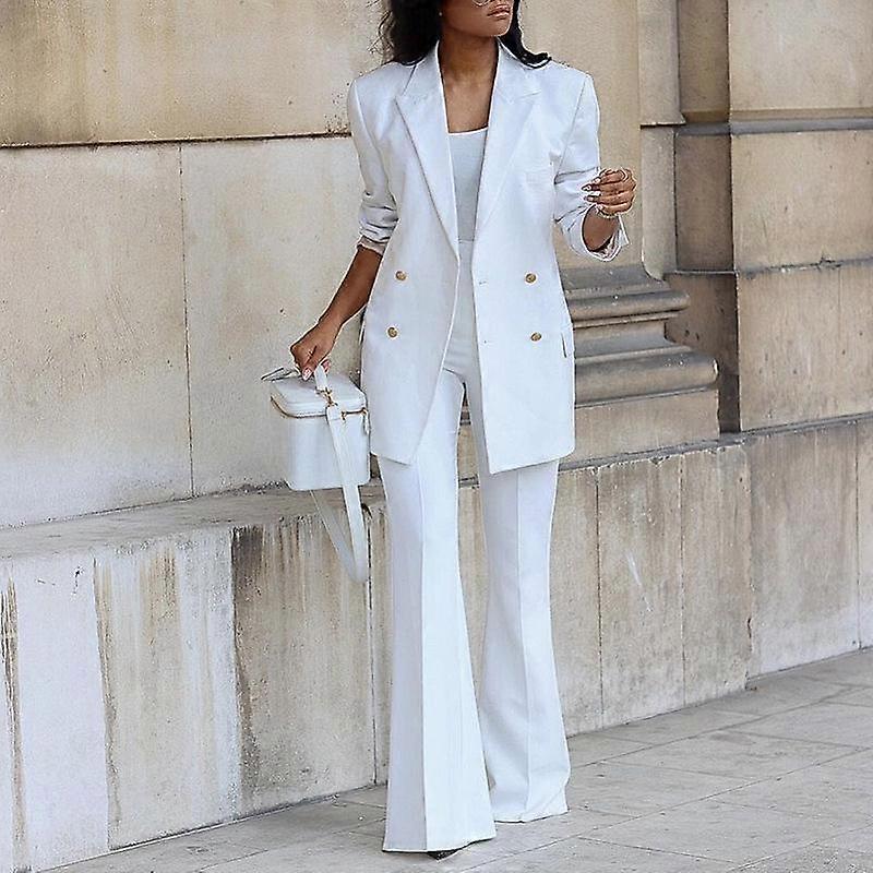 Women's Elegant White Suit Set with Sleeveless Vest and Matching Handbag, Available in Multiple Colors