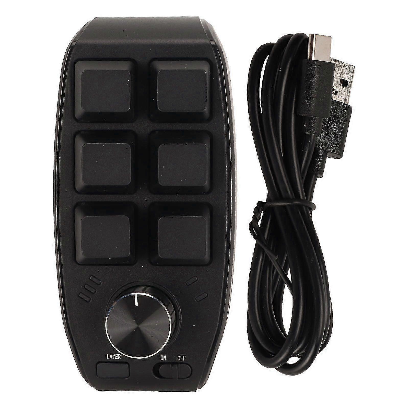 6 Key Mini Keypad with Knob Programmable Dual Mode Connection General One Handed Mechanical Keypad for Gaming BlackHwy