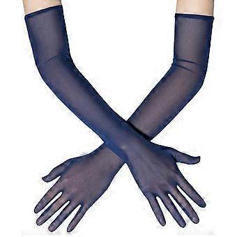 Dunne, ademende handschoenen voor dames, extra lang, 54 cm, rekbaar, comfortabel en elegant design, armbanden voor verschillende gelegenheden, geel