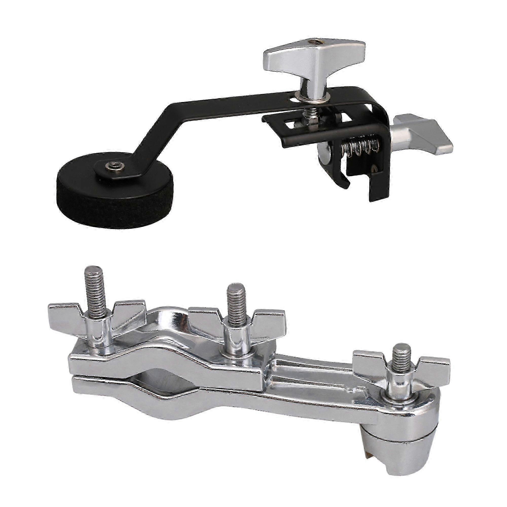 Drum Accessories Kit with Mute Damper & Connecting Clamp Silver Metal