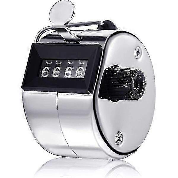 4-Digit Hand Tally Counter Metal Mechanical Handheld Lap Clicker Counter with Finger Ring (Silver)
