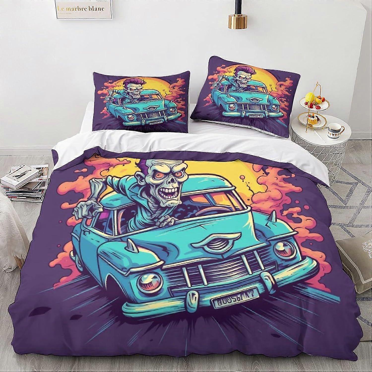 LikeEj Monster Bedding Set غطاء لحاف سيارة خمر غطاء لحاف الكرتون غطاء لحاف غطاء اللحاف طقم مفروشات أطفال 3 قطع مزدوجة