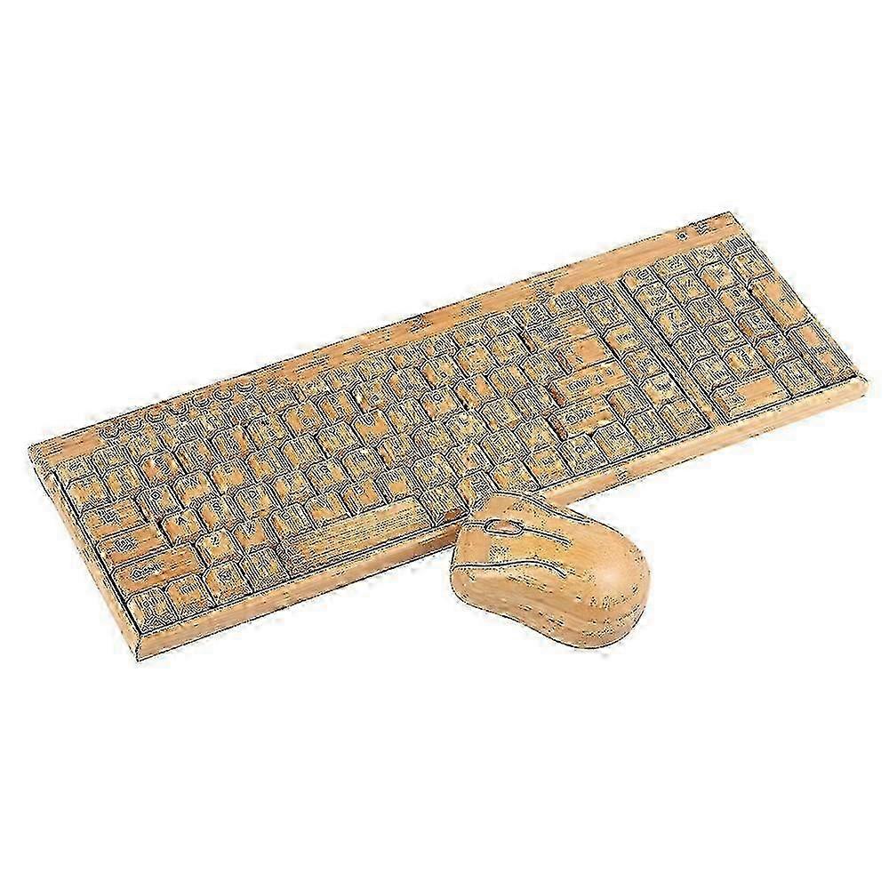 2.4G Wireless Bamboo PC Keyboard and Mouse Combo Computer Keyboard Handcrafted Natural Wooden Plug and Play Yellow