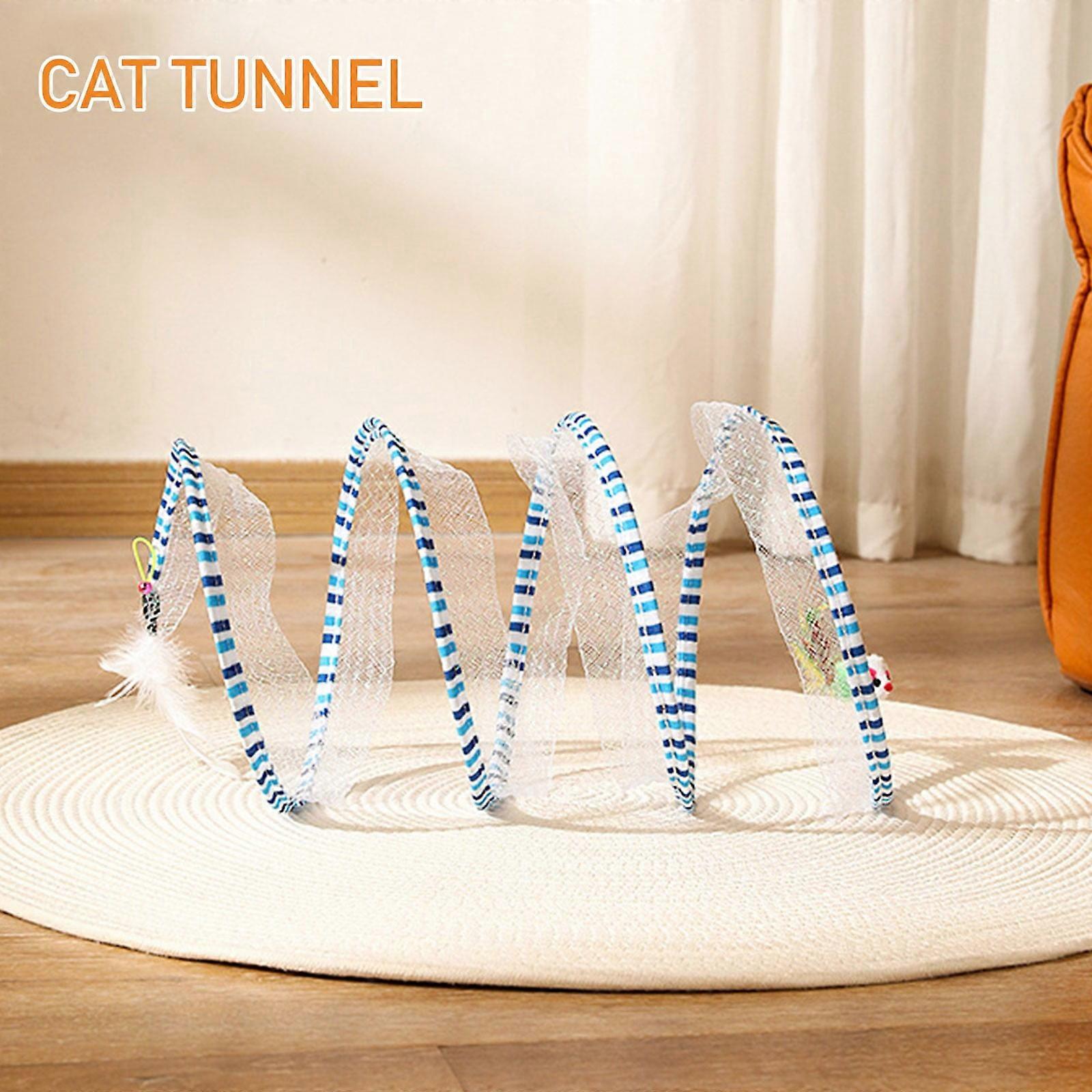 S-Shaped Spring Cat Tunnel with Sisal Balls & Feathers, Interactive Toys for Indoor Cats, Compatible with All Breeds