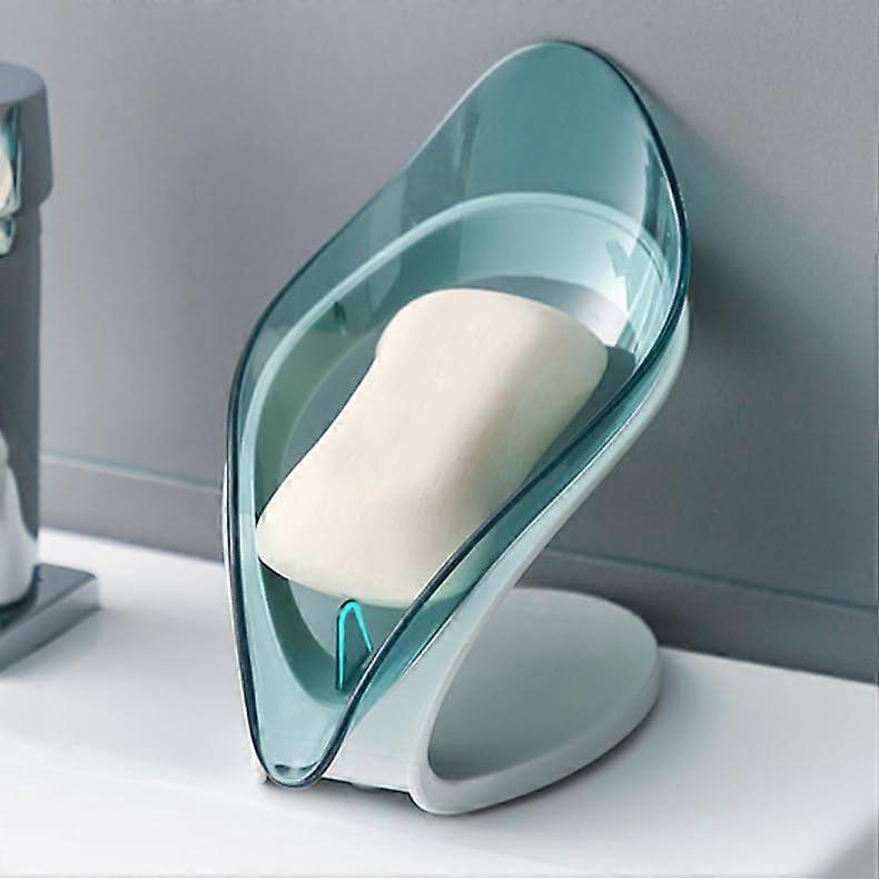 Soap Dish with Drain Leaf Shape – Self Draining AntiSlip Holder for Bathroom & Kitchen, Removable Blue