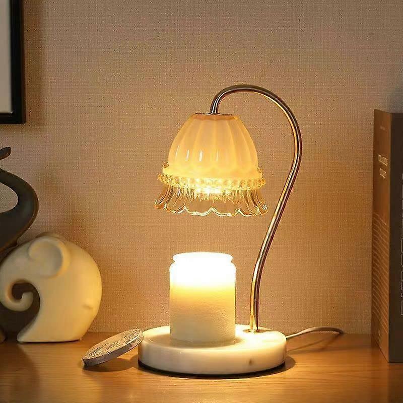 Candle Warmer Lamp with Timer and Dimmable Light for Jar or Votive Candles, Marble Base Rose Gold Shade