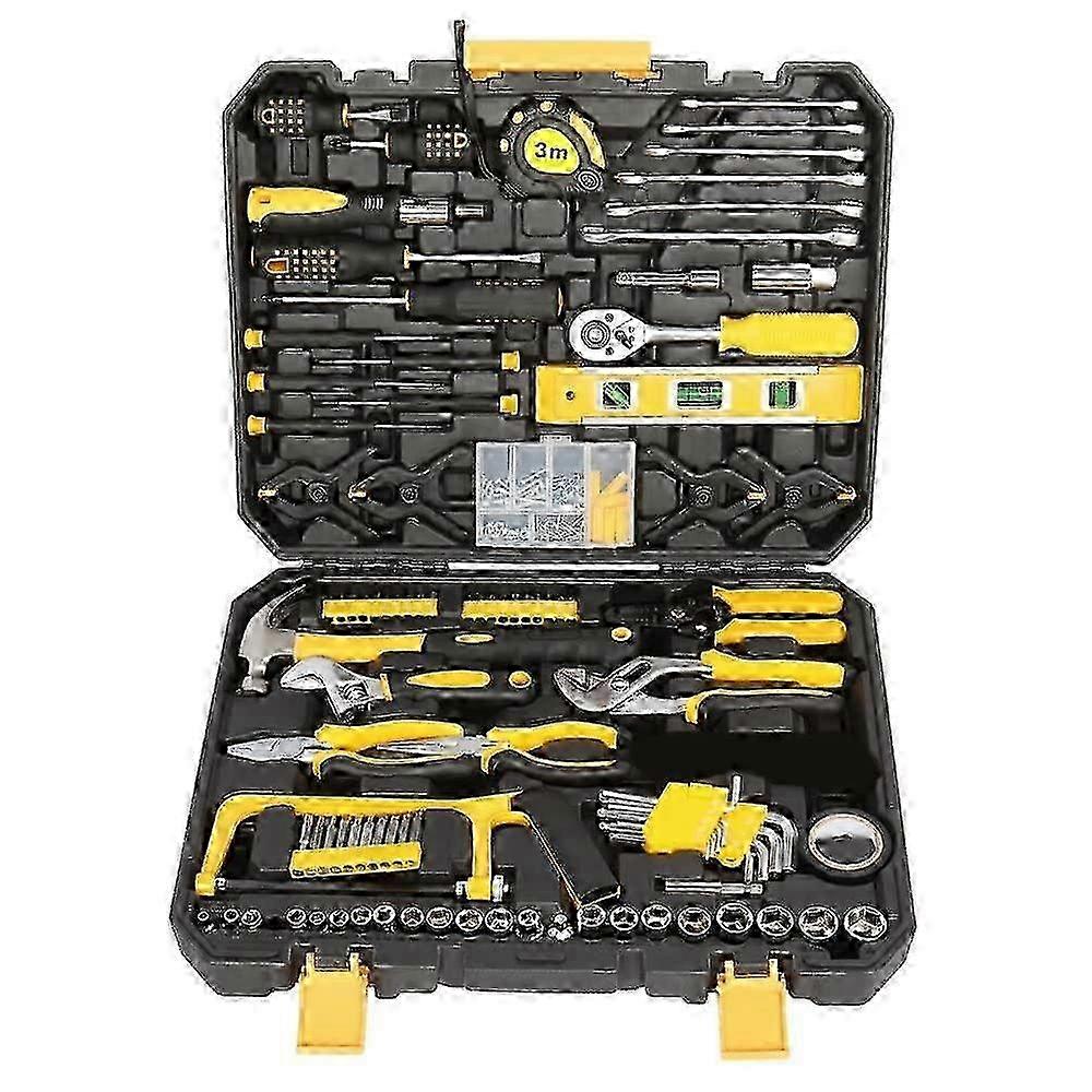 w Piece Tool Set General Household Hand Kit W/Plastic Storage Case Yellow Rust Resistant
