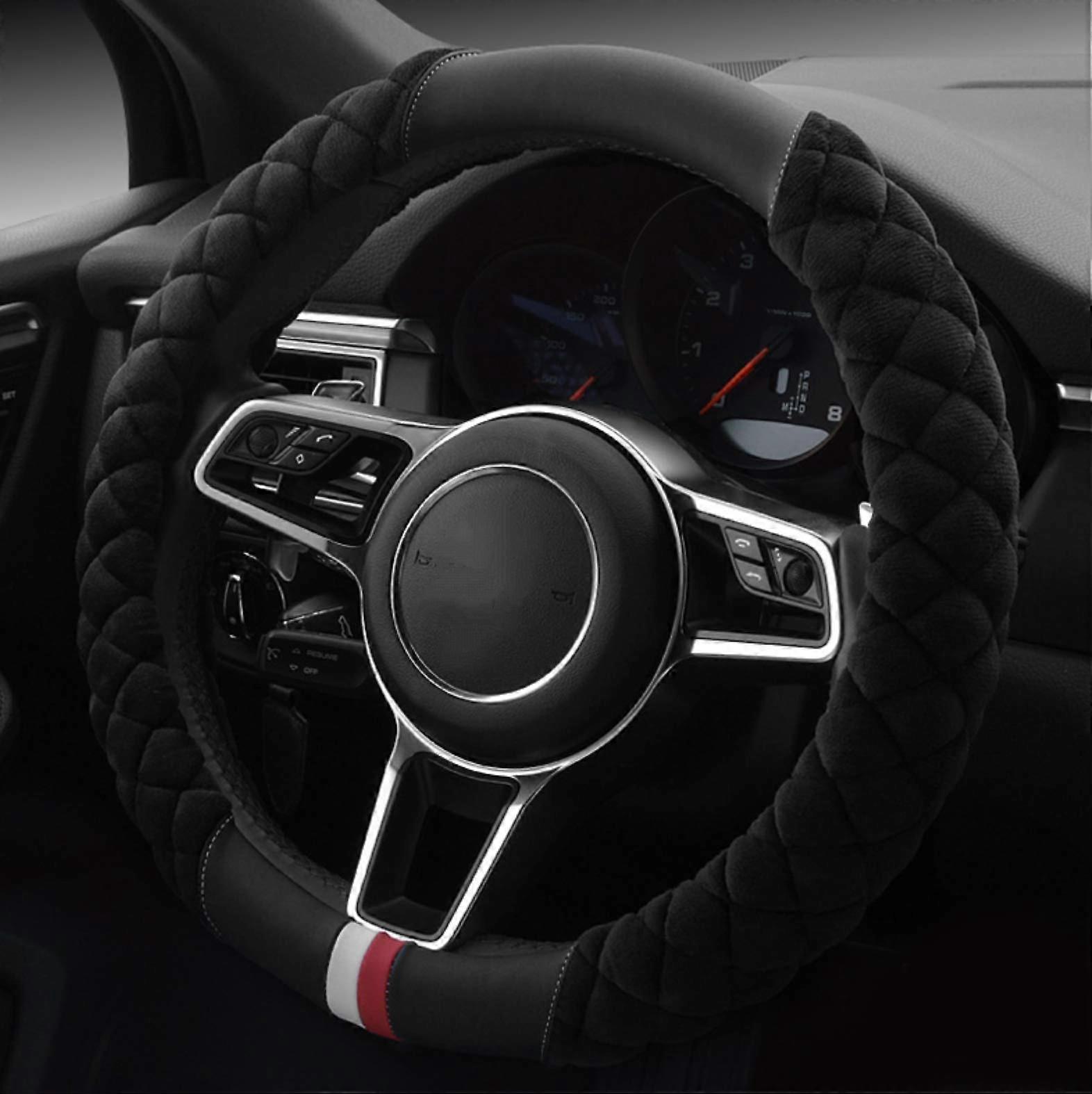 Plush Winter Steering Wheel Cover, Soft Short-Pile Design for Warmth and Comfort, Secure Non-Slip Universal Fit for 14.5 to 15 Inch Wheels, in Black