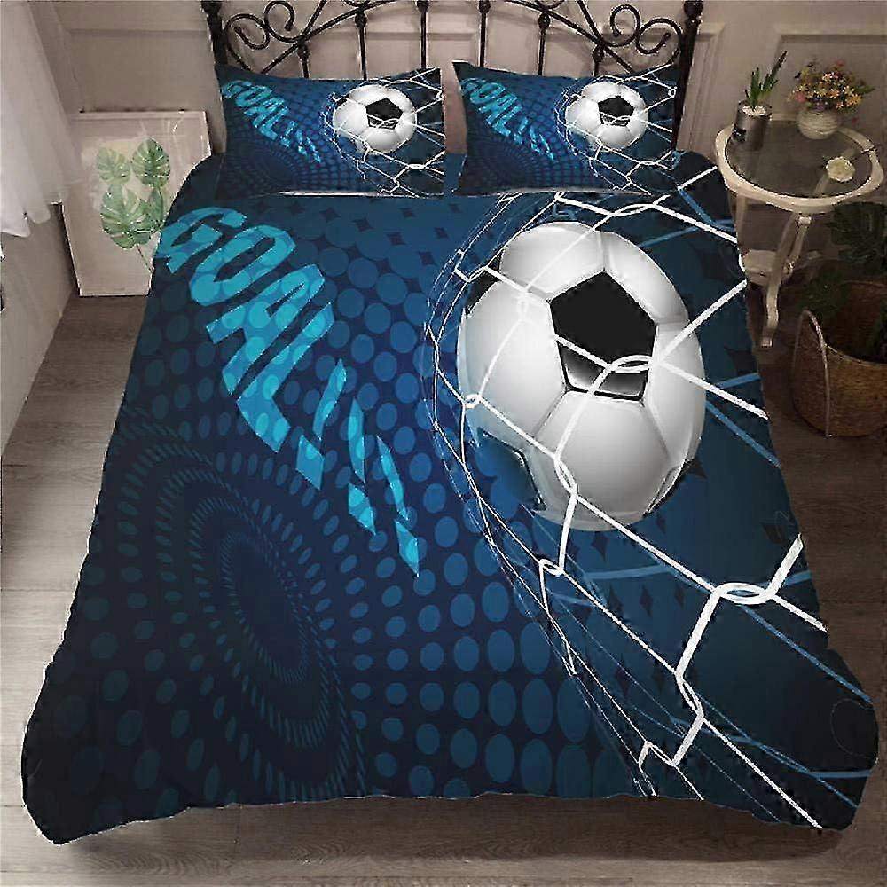Bola de Futebol Azul Adulto Roupa de Cama Conjunto de Cama de Microfibra de Três Peças com 1 Capa de Edredom com Zíper e 2 Fraschas