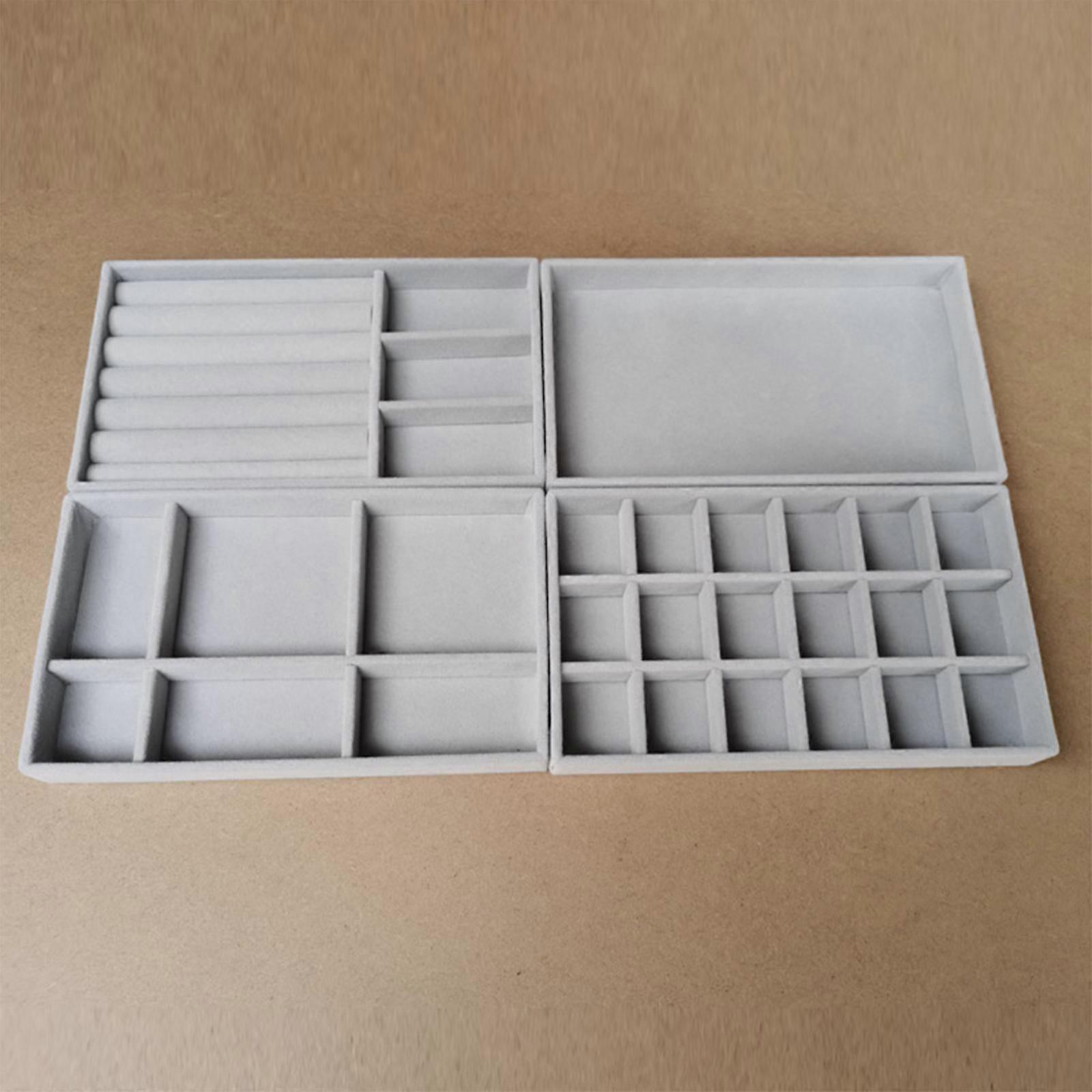 4Pcs Stackable Jewelry Trays Organizer Drawer Inserts for Storage Bracelet Grey